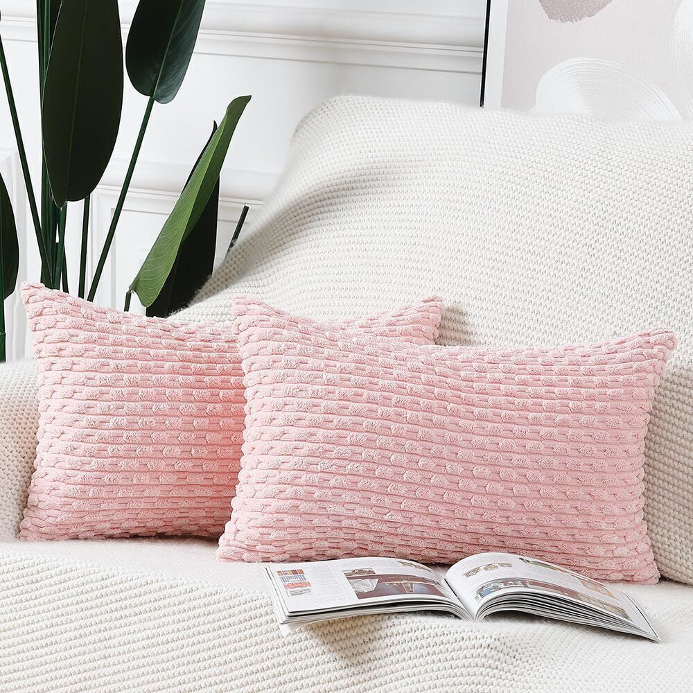 5987 Pack of 2 Boho Corduroy Striped Throw Pillow Covers 12x20 Inch Light
